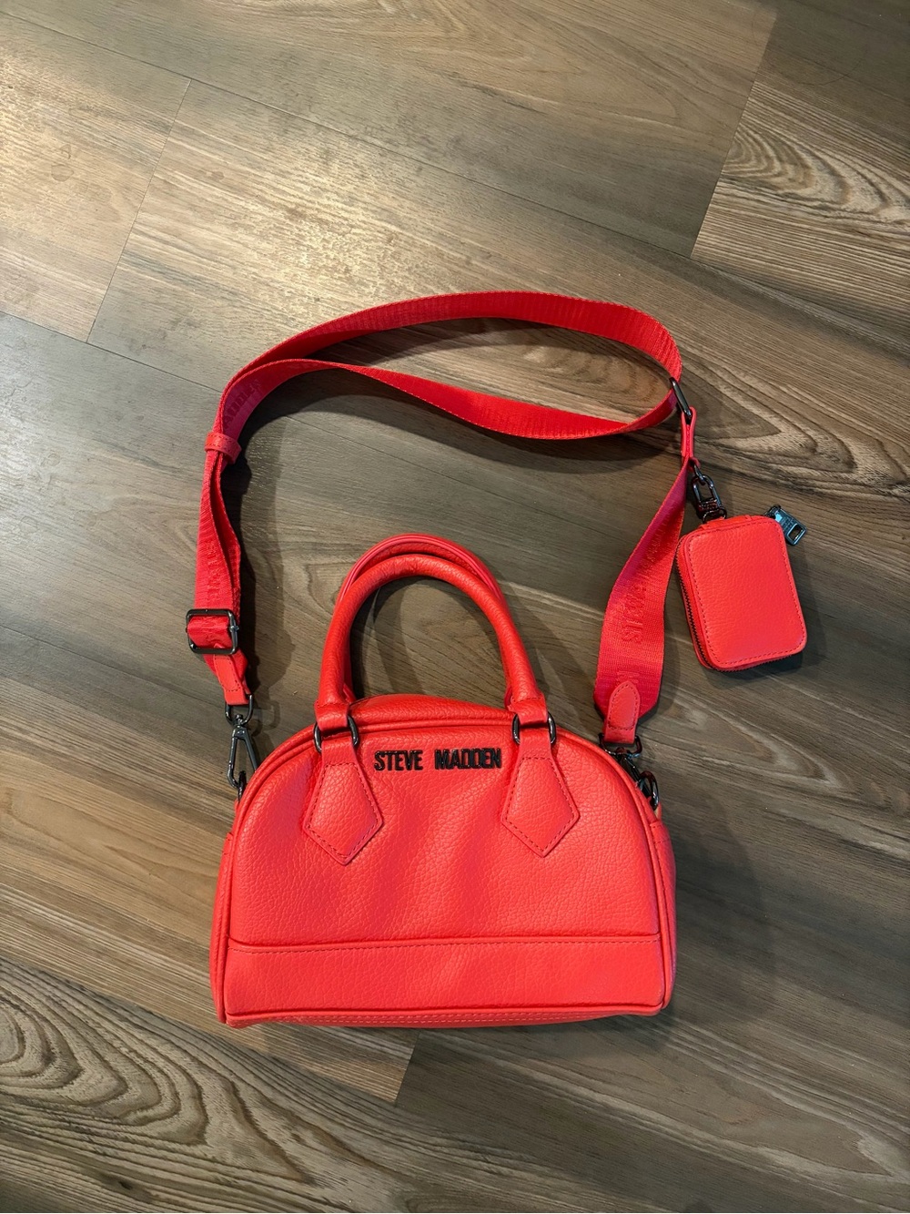 Steve Madden Red Mini Dome Satchel with Strap and Pouch